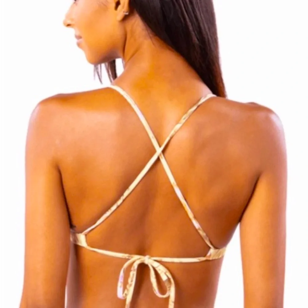Rip Curl Floral Triangle Bikini Top in Beige, Brown & Pink